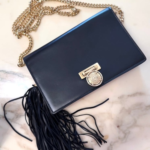 Balmain Black Leather Crossbody Bag Purse - Picture 1 of 5